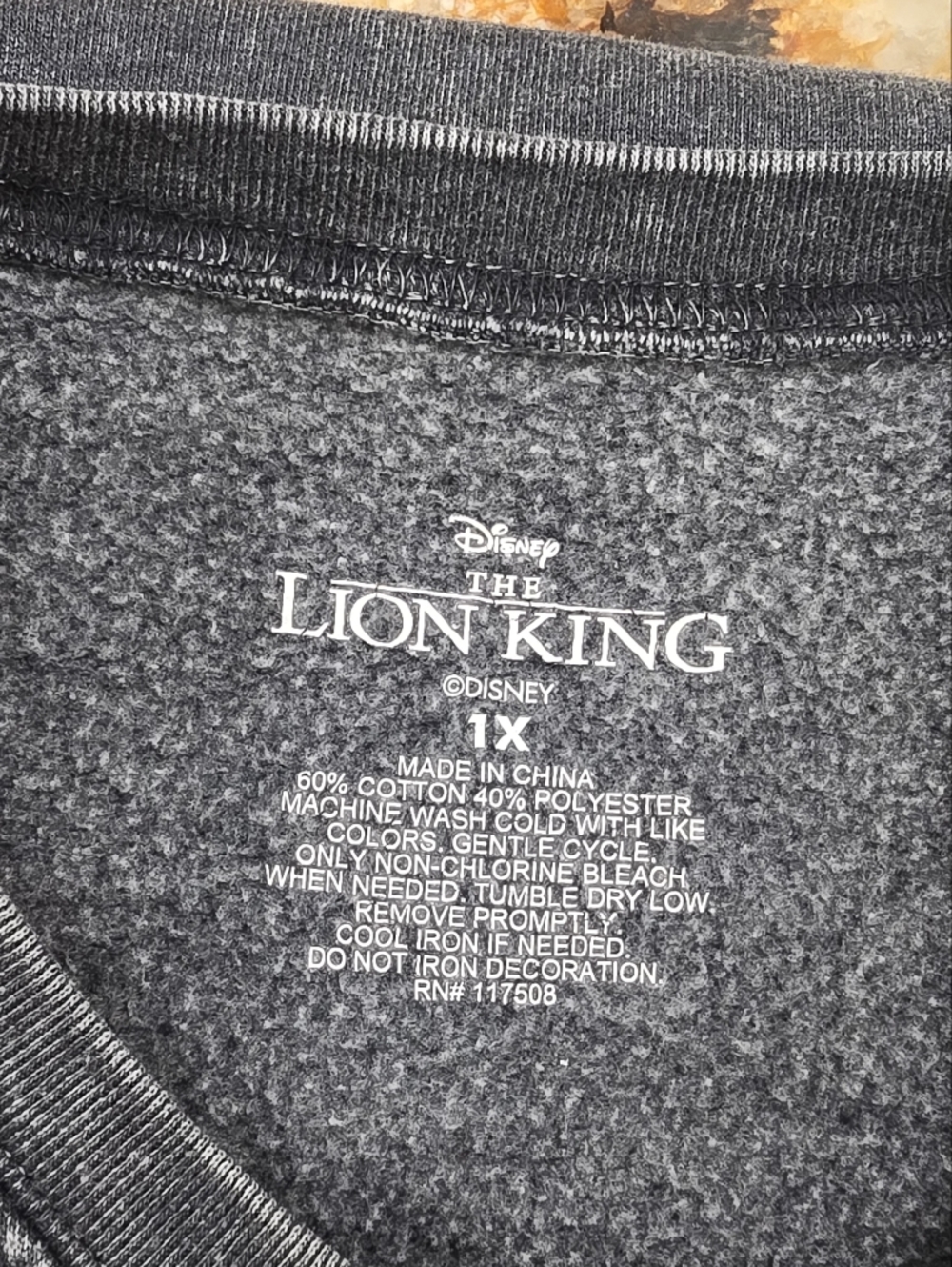 Disney The Lion King Simba Charcoal Gray Distressed Sweatshirt 1X - Picture 3 of 3